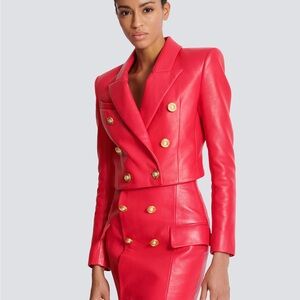 BALMAIN Cropped lambskin 6-button jacket